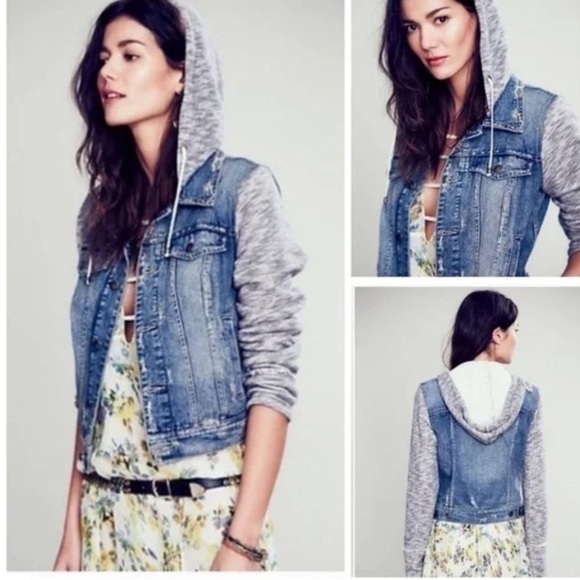 Free People denim knit distressed hoodie jacket in Indigo wash. Worn a few times - Picture 2 of 8